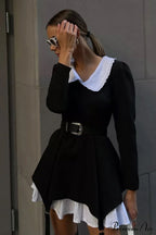 Ruched Fake Two-Pieces Dress with Doll Collar image 1