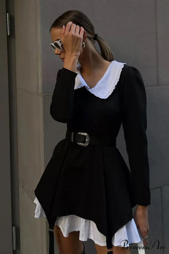 Ruched Fake Two-Pieces Dress with Doll Collar image 1