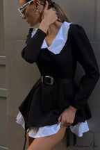 Ruched Fake Two-Pieces Dress with Doll Collar image 4