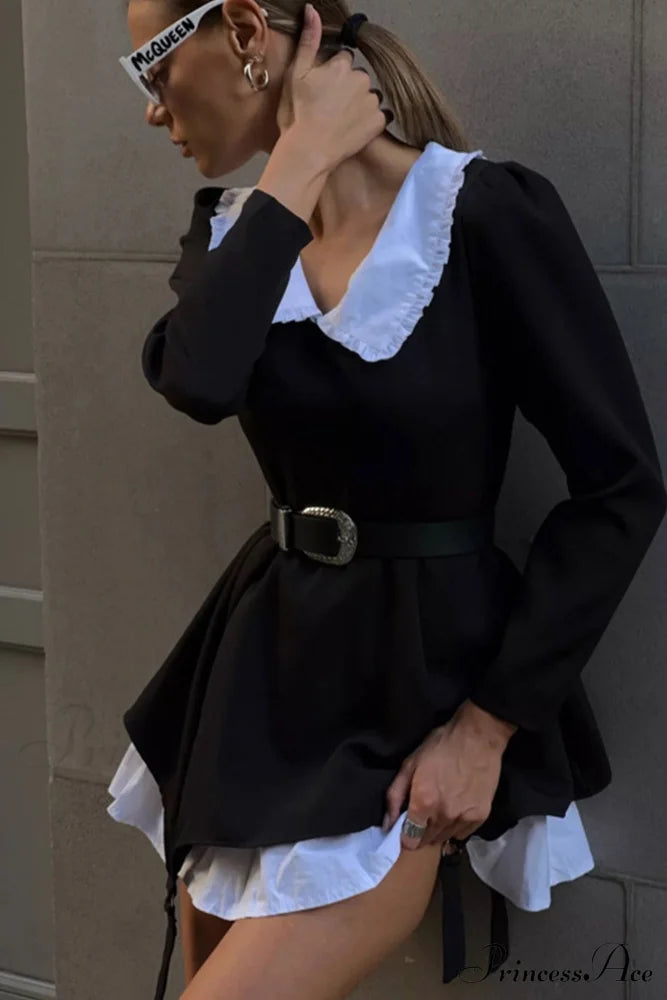 Ruched Fake Two-Pieces Dress with Doll Collar image 4