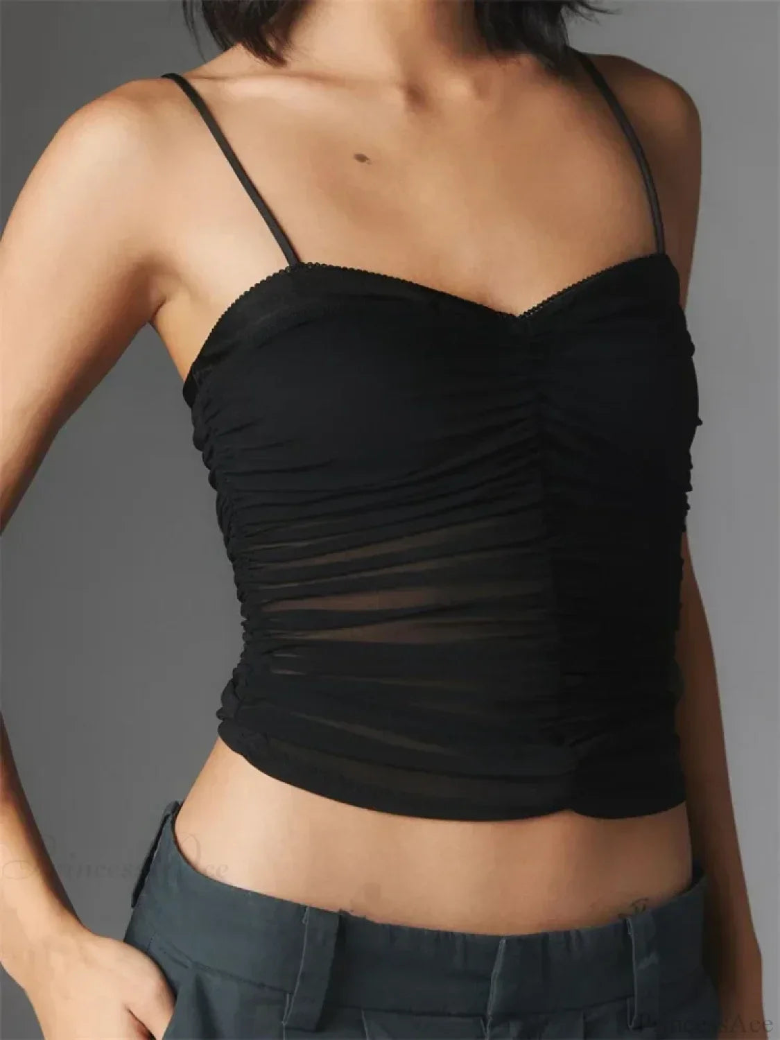 Ruched Floral Leopard Spaghetti Strap Crop Top image 3