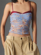 Ruched Floral Leopard Spaghetti Strap Crop Top image 1