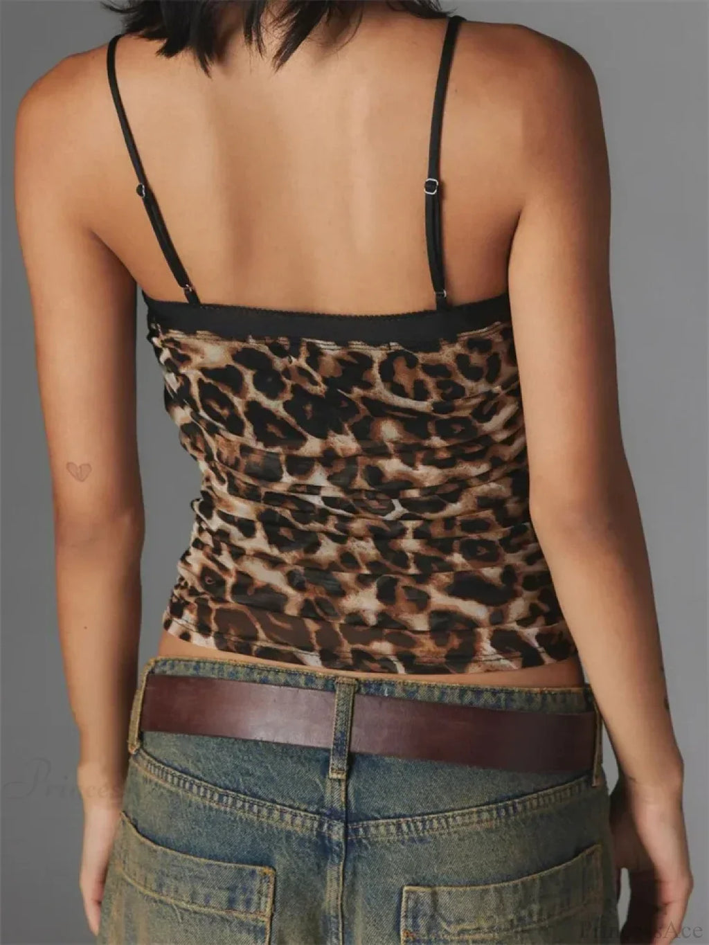 Ruched Floral Leopard Spaghetti Strap Crop Top image 6