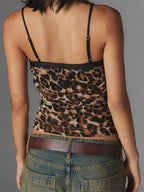 Ruched Floral Leopard Spaghetti Strap Crop Top image 6