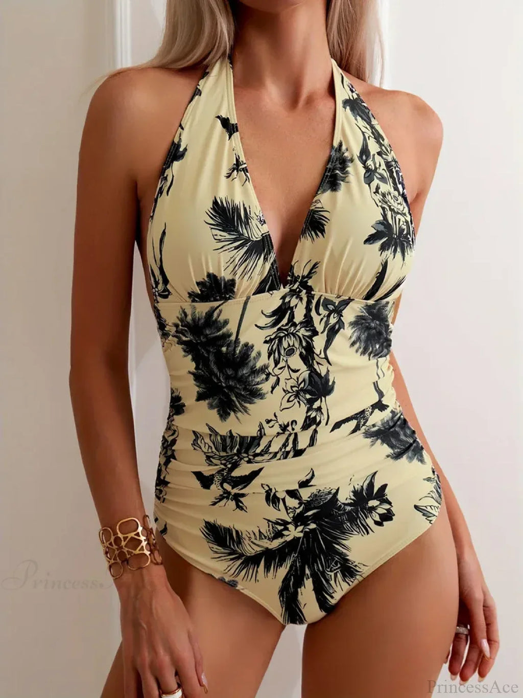 Ruched Halter Bikini One Piece Set image 1