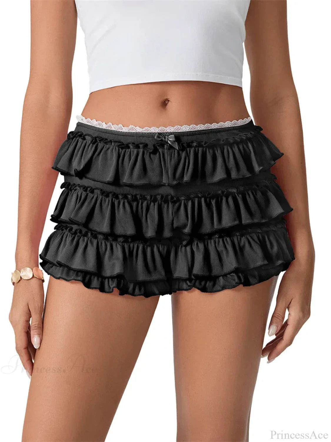 Ruched Lace Tiered Ruffled Short image 3