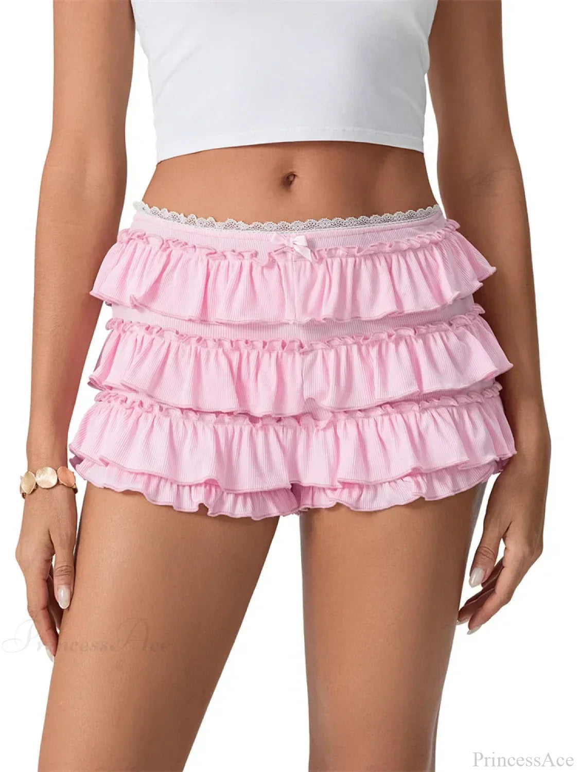 Ruched Lace Tiered Ruffled Short image 4
