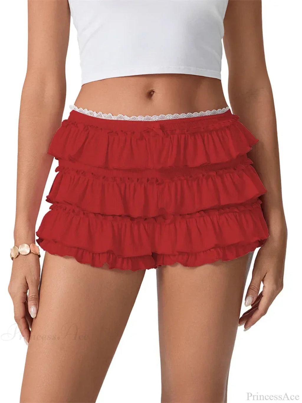 Ruched Lace Tiered Ruffled Short image 2