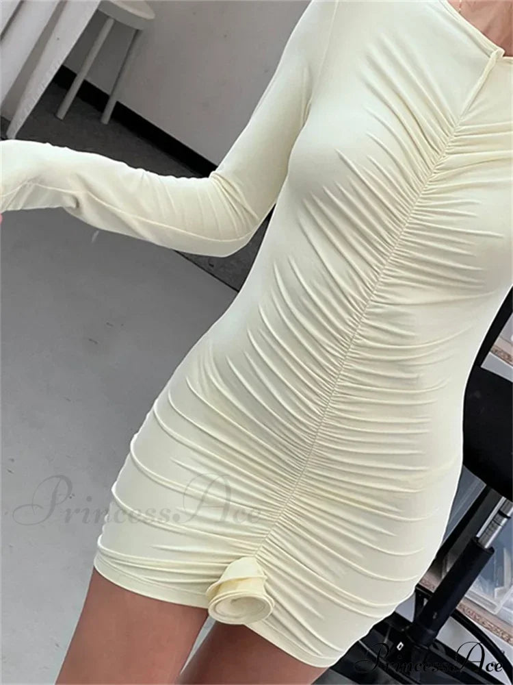 Ruched Long Sleeve Round Neck Flower Patchwork Mini Dress image 2