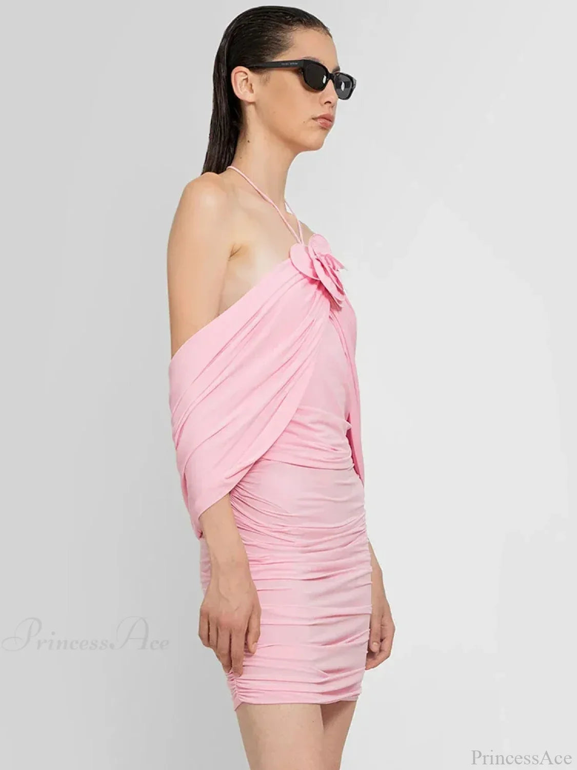 Ruched Off-shoulder Black Party Dress image 3