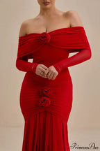 Ruched Off Shoulder Floral Bodycon Maxi Dress image 4
