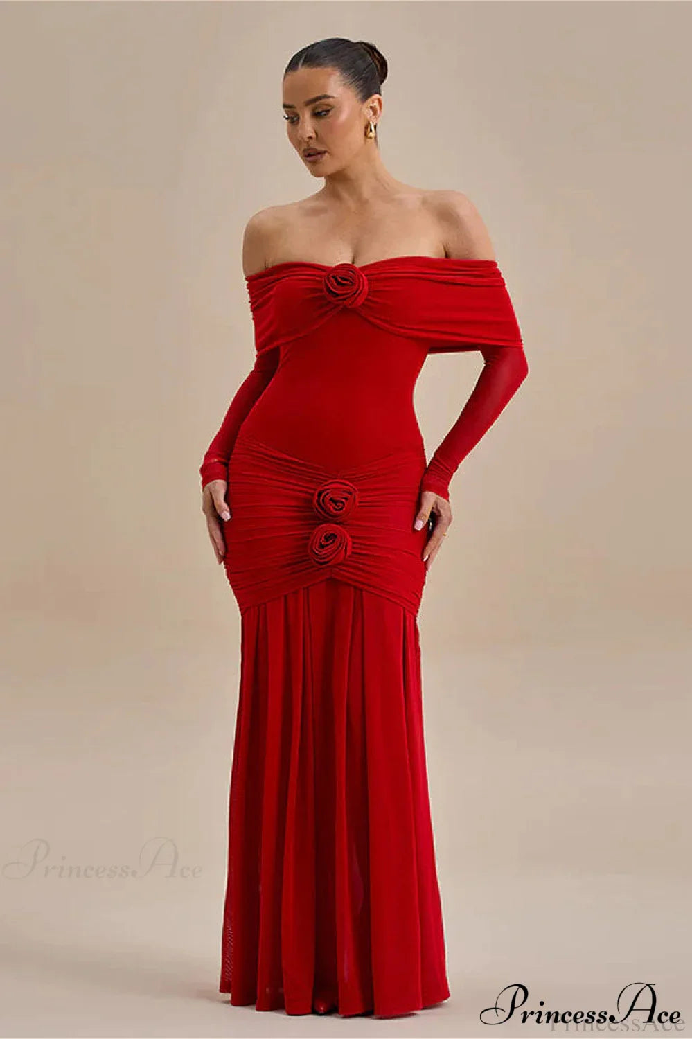 Ruched Off Shoulder Floral Bodycon Maxi Dress image 2