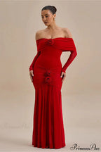 Ruched Off Shoulder Floral Bodycon Maxi Dress image 2