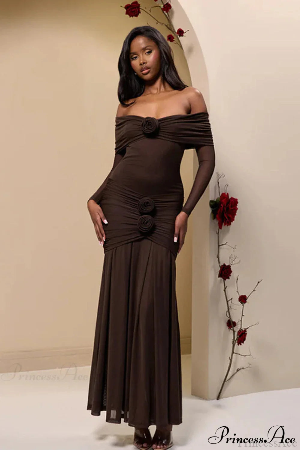 Ruched Off Shoulder Floral Bodycon Maxi Dress image 5