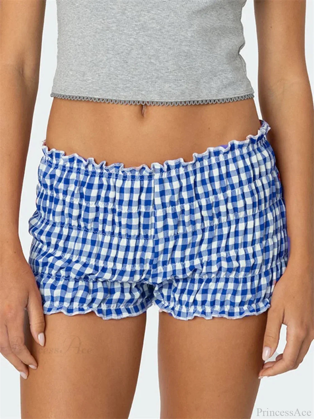 Ruched Plaid Slim Fit Short image 3