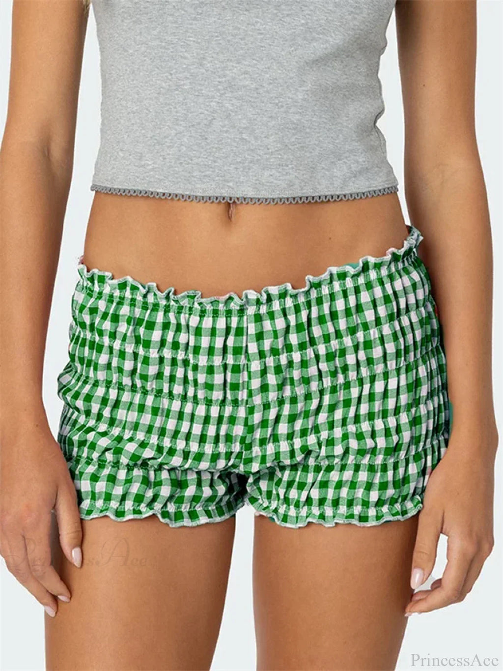 Ruched Plaid Slim Fit Short image 6
