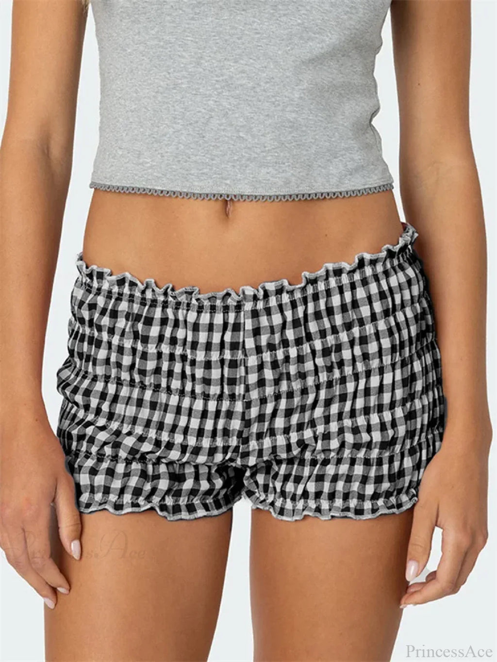 Ruched Plaid Slim Fit Short image 5