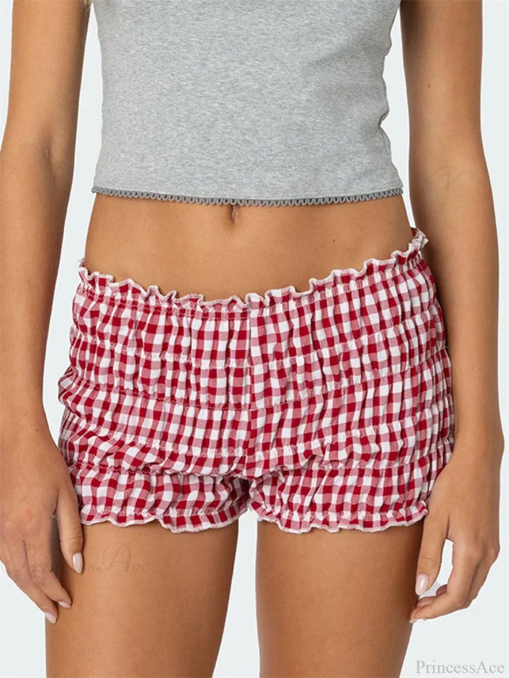 Ruched Plaid Slim Fit Short image 1