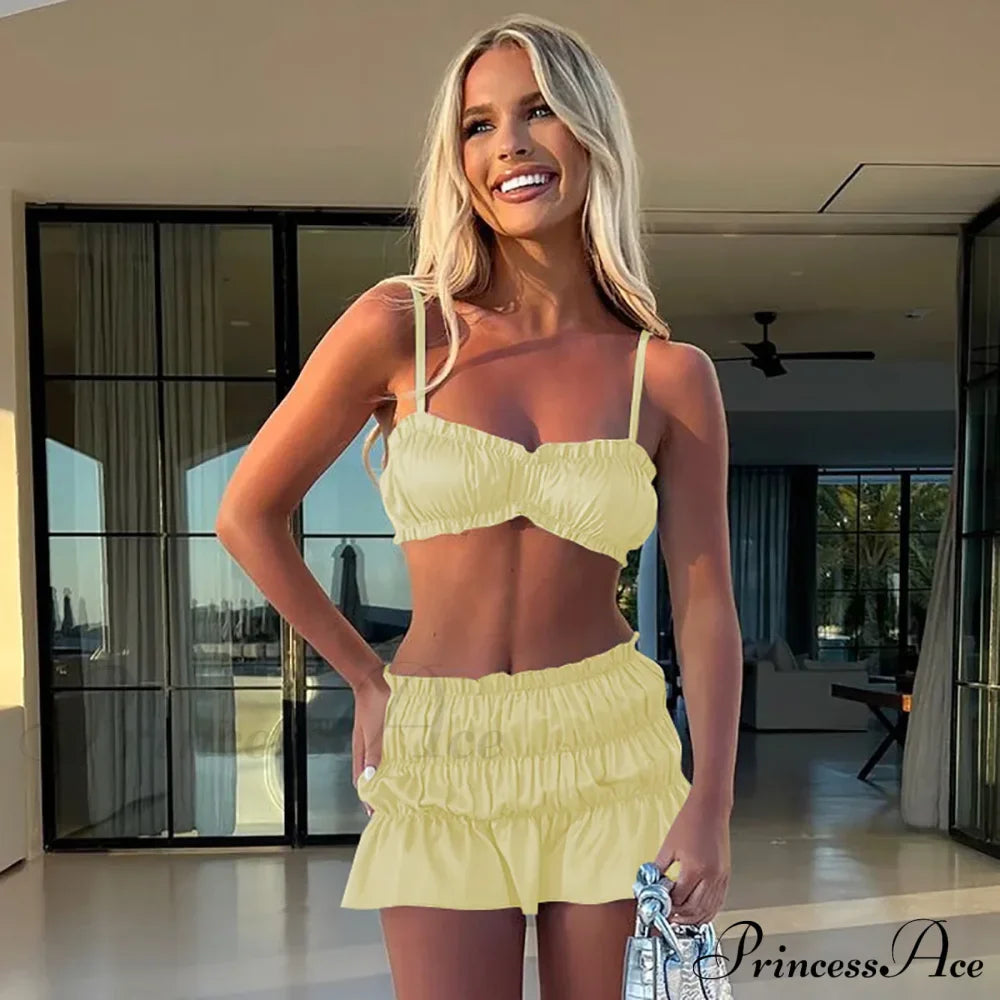 Ruched Satin Bralette Charming And Mini Skirt Set image 19