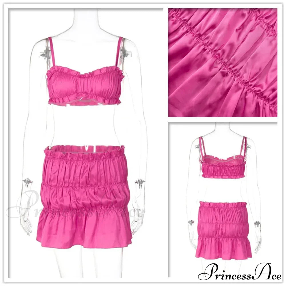 Ruched Satin Bralette Charming And Mini Skirt Set image 21