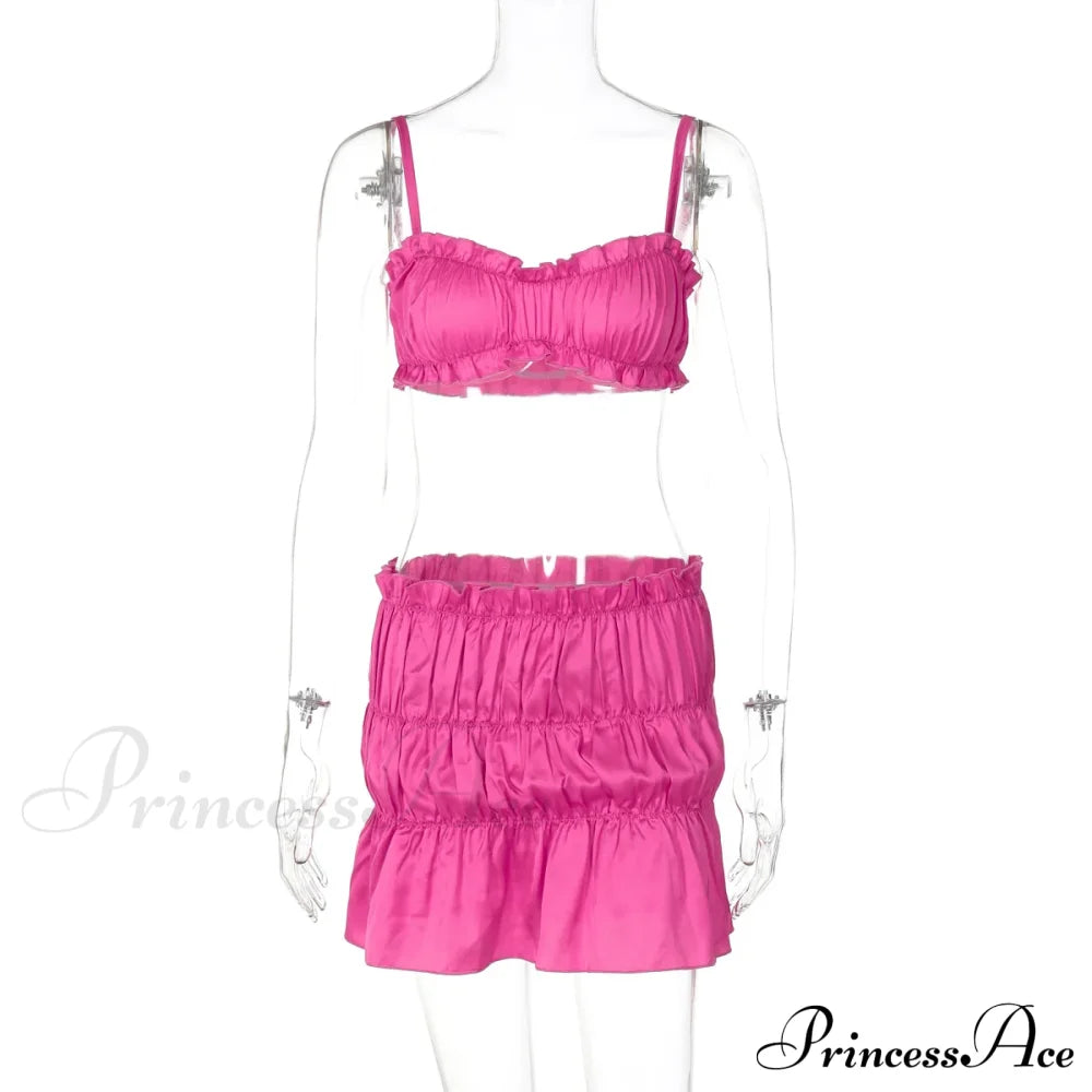 Ruched Satin Bralette Charming And Mini Skirt Set image 17