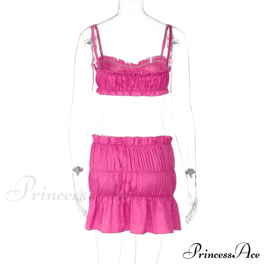 Ruched Satin Bralette Charming And Mini Skirt Set image 20