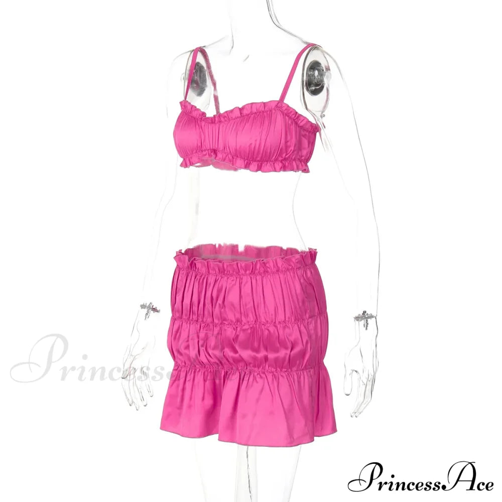 Ruched Satin Bralette Charming And Mini Skirt Set image 18