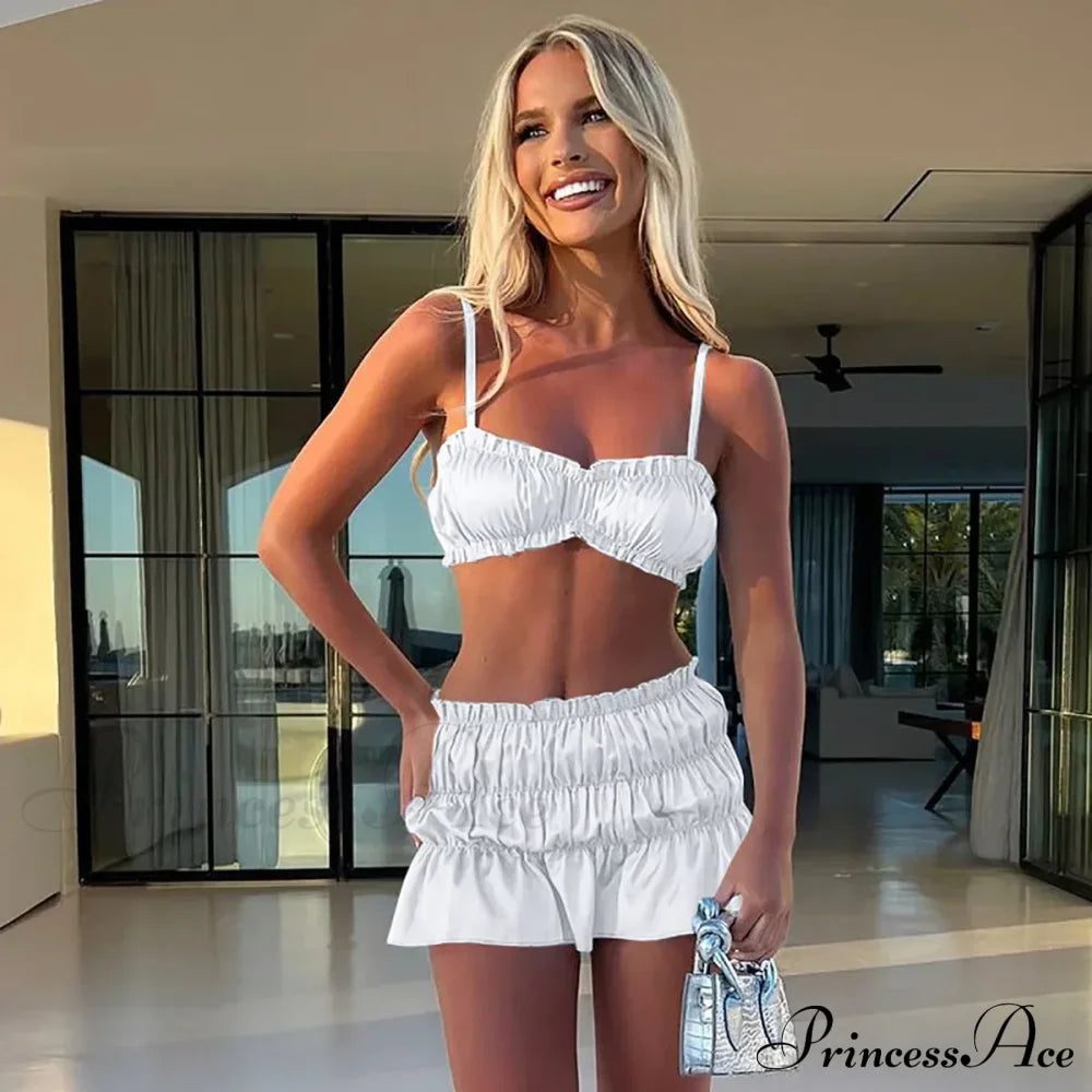 Ruched Satin Bralette Charming And Mini Skirt Set image 8