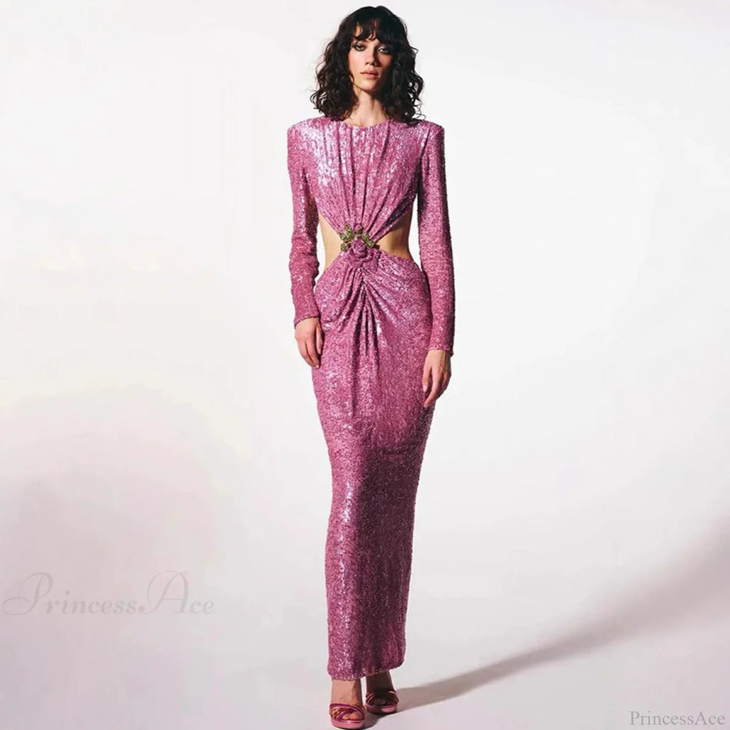 Ruched Sequin Waist Cutout Prom Dress image 2