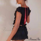 Ruched Short Sleeve Bow Graceful Top And Mini Skirt Set image 5