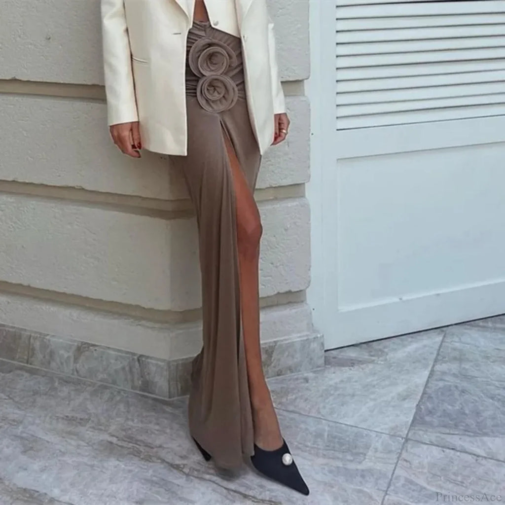 Ruched Split Floral Applique Maxi Skirt image 4