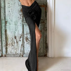 Ruched Split Floral Applique Maxi Skirt image 6