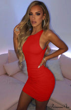 Ruched Tank Sexy Bodycon Backless Lady Black O-Neck Hollow Gown Dresses White Sleeveless Out Party Mini Gown Women Summer image 2