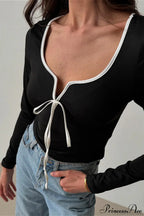Ruched Tie Front Cropped Long Sleeve Tee image 2