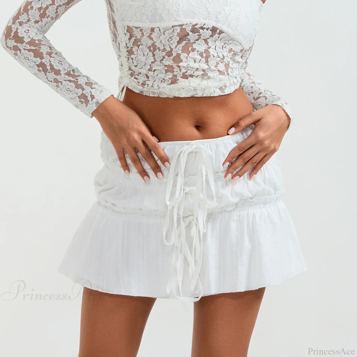 Ruched Tie-Up Front A-Line Skirt image 5