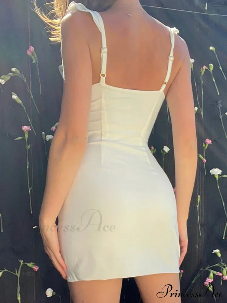 Ruffle Bow Tie White Sexy Backless Split Mini Dress image 3