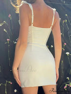 Ruffle Bow Tie White Sexy Backless Split Mini Dress image 3