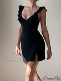 Ruffle Bow Tie White Sexy Backless Split Mini Dress image 6