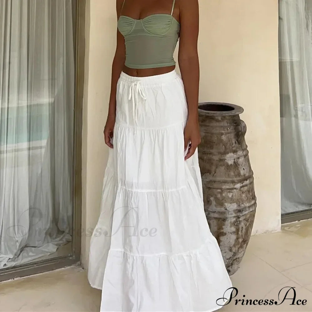 Ruffle Elastic High Waist Maxi Tiered Prairie Skirt image 1
