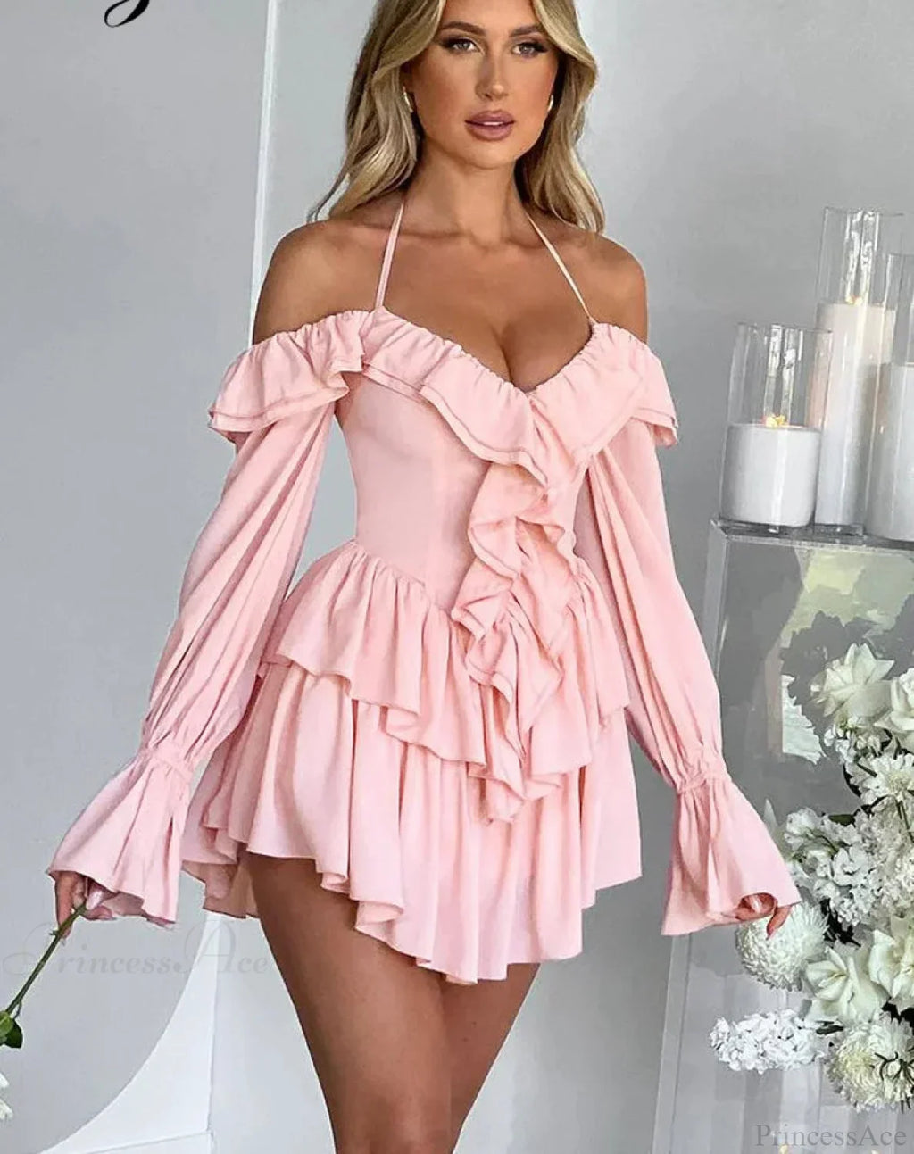 Ruffle Flare Sleeve Mini Dress image 2