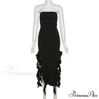 Ruffle Fringe Double Charming Slit Tube Midi Dress image 24