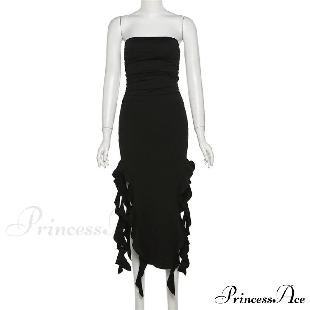 Ruffle Fringe Double Charming Slit Tube Midi Dress image 24