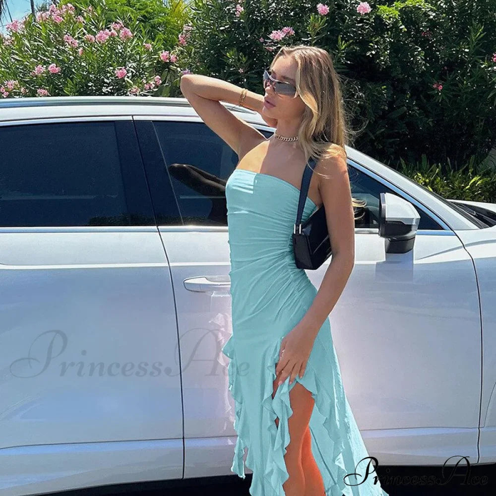 Ruffle Fringe Double Charming Slit Tube Midi Dress image 21