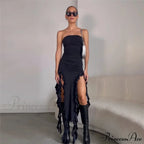 Ruffle Fringe Double Charming Slit Tube Midi Dress image 9