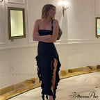 Ruffle Fringe Double Charming Slit Tube Midi Dress image 10
