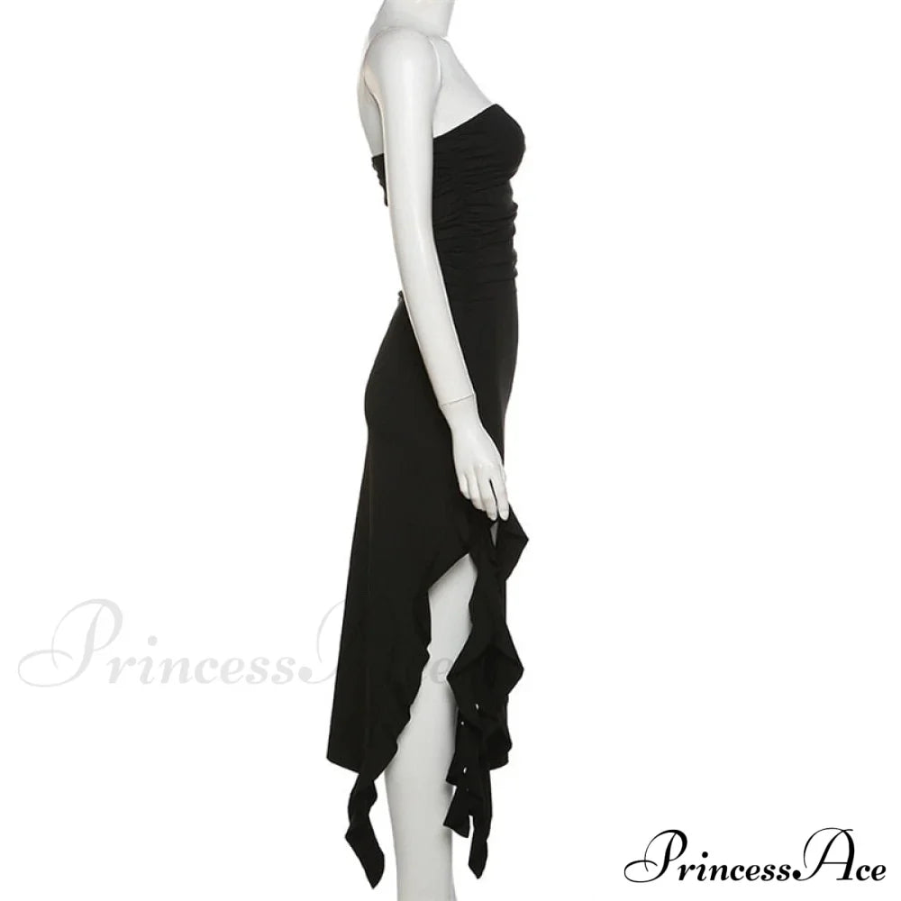 Ruffle Fringe Double Charming Slit Tube Midi Dress image 25