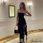 Ruffle Fringe Double Charming Slit Tube Midi Dress image 12