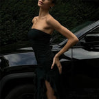 Ruffle Fringe Double Charming Slit Tube Midi Dress image 4