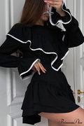 Ruffle Neck Lacework A-line Dress image 1