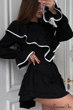 Ruffle Neck Lacework A-line Dress image 1